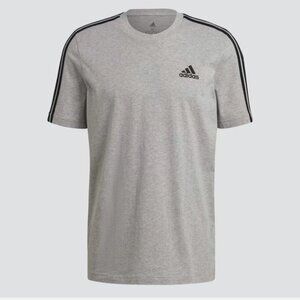 adidas GL3735 ESSENTIALS 3-STRIPES TEE Shirt Grey Black Mens Small